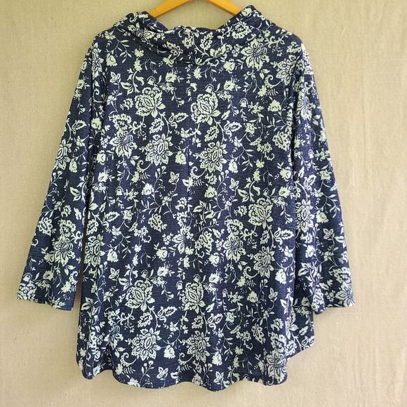 Ruby Rd Floral Cowl Neck 3/4 Sleeve Top Navy Blue Metallic Lightweight Size 2X - Picture 4 of 10